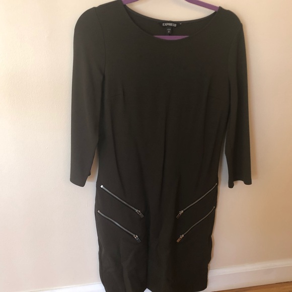 Express Olive Green Zipper Detail Dress (Size: M) - Picture 4 of 8